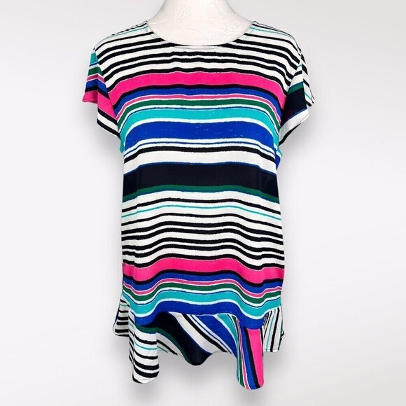 Van Heusen Short Sleeve Colorful Blouse Striped Silky Flowy NWT Small - Picture 1 of 11